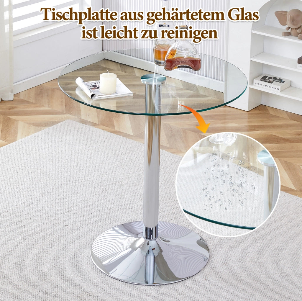 Set da bar con tavolo in vetro Ø89 cm e 2 sgabelli