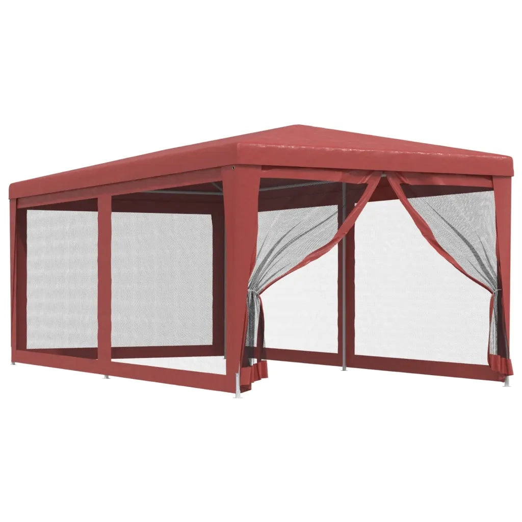 Tenda per Feste con 6 Pareti Laterali in Rete-Tenda Gazebo Rossa 3x6 m HDPE