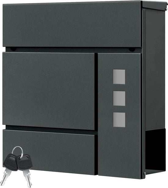 Wandbrievenbus con coperchio a battente e fessura per giornali chiusura automatica moderno colore antracite - 37x37x105 cm BK005an
