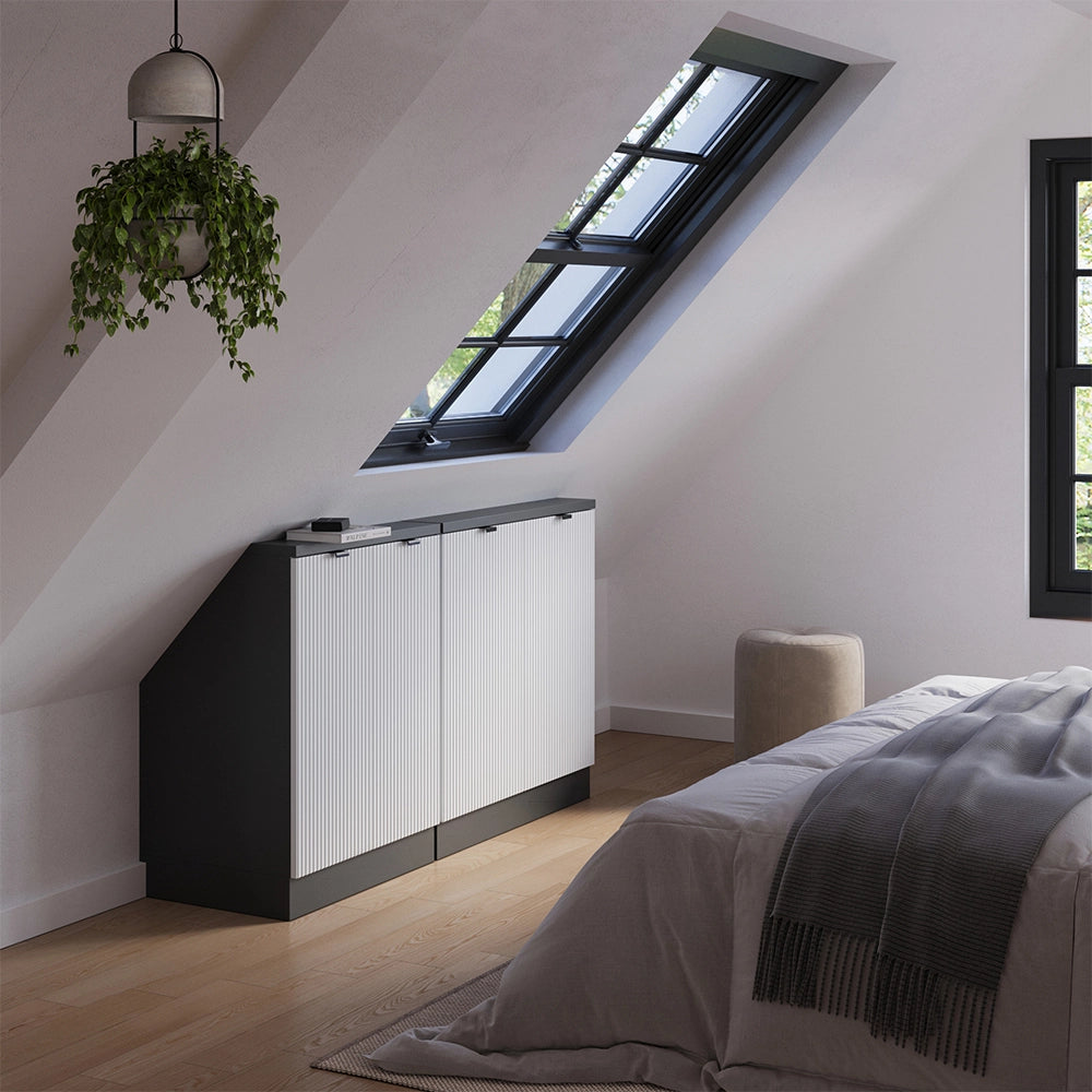 Set di mobili sottotetto Rion Ondulazione bianca/Antracite 140 cm Set di 2 Vicco