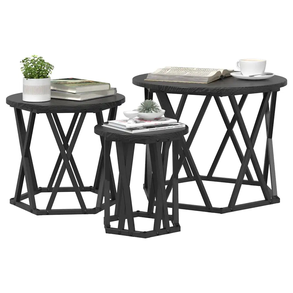 Tavolo Laterale Nesting 3 pcs Rovere Nero 868255