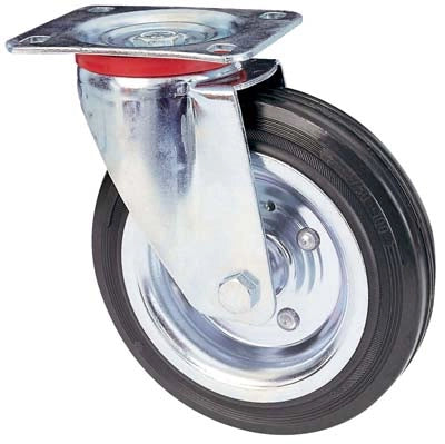 RUOTA A FORCELLA GIREVOLE 80 AVO  A/ZINCR/GOMMA NERA D.MM 150X37 P.MM 100X85
