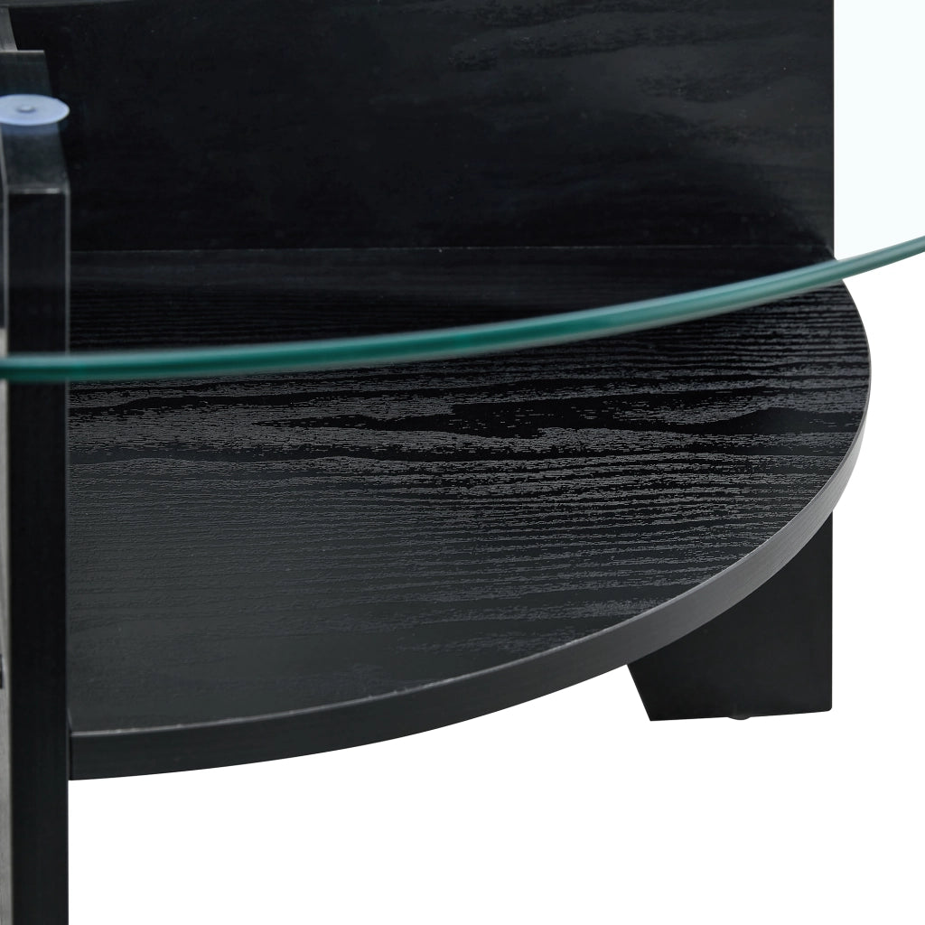 TAVOLINO ROTONDO 80x36 cm in vetro temperato e MDF nero