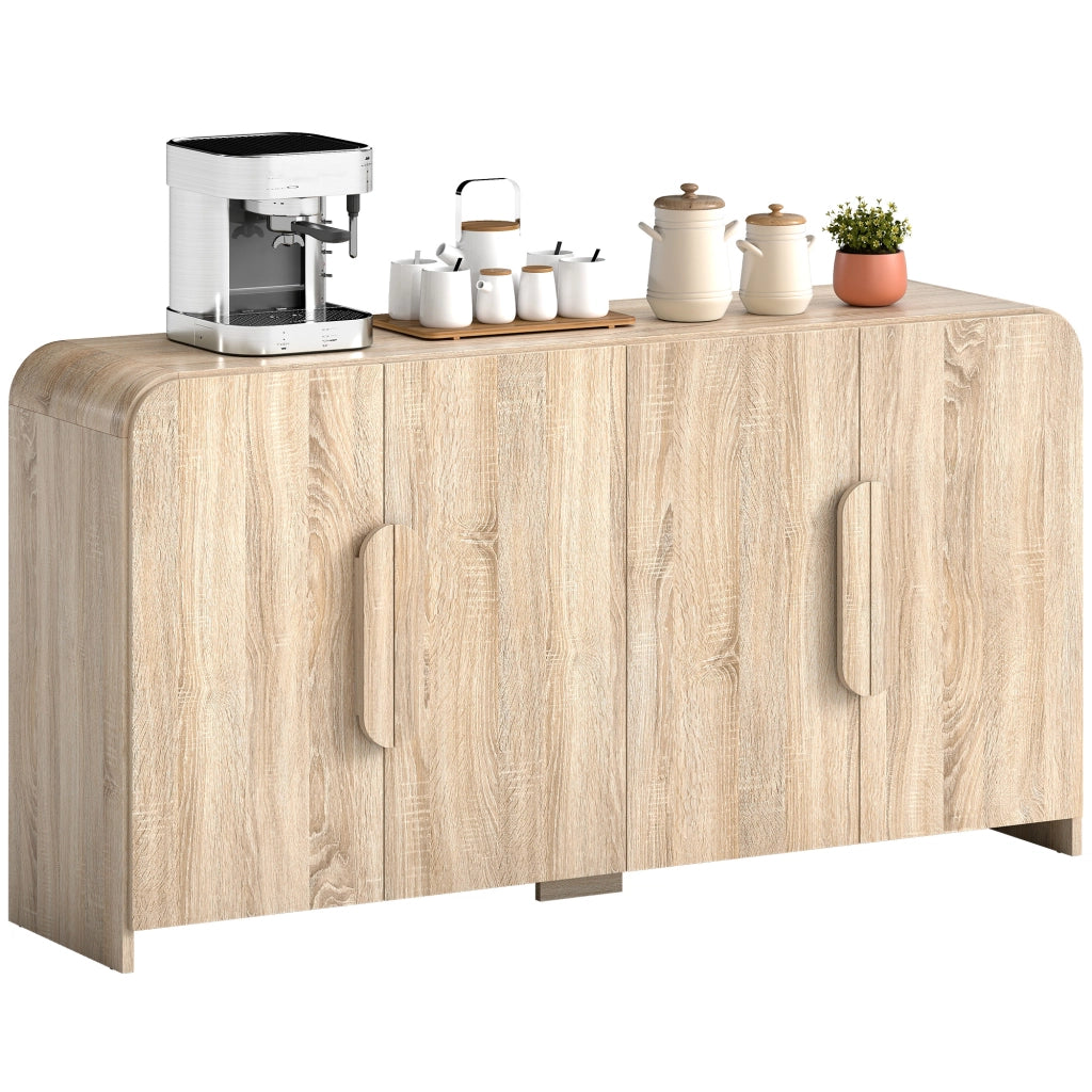 Credenza con 2 Ante Soft-Close e Ripiani Regolabili ¨C zephmum ¨C 157x39x82 cm, Legno Naturale