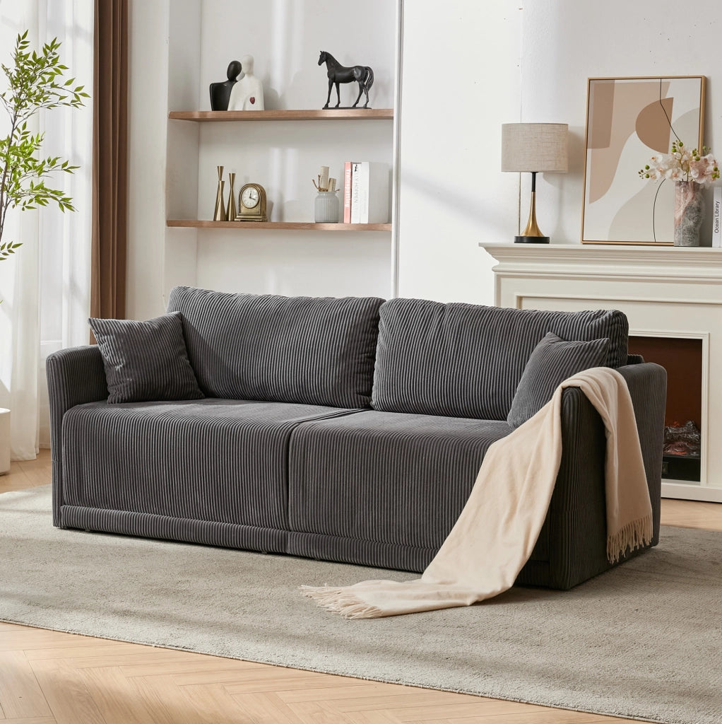 Divano letto trasformabile in velluto a coste grigio 182 cm HOMVRA