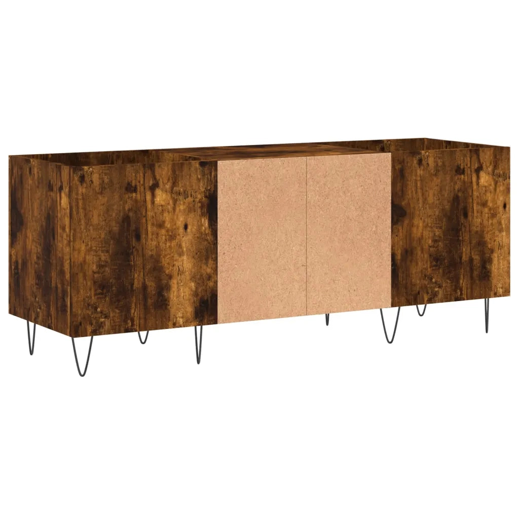 Mobile porta dischi in legno composito effetto rovere affumicato 121 x 38 x 48 cm con vano contenitore e stile industriale 02_0049093