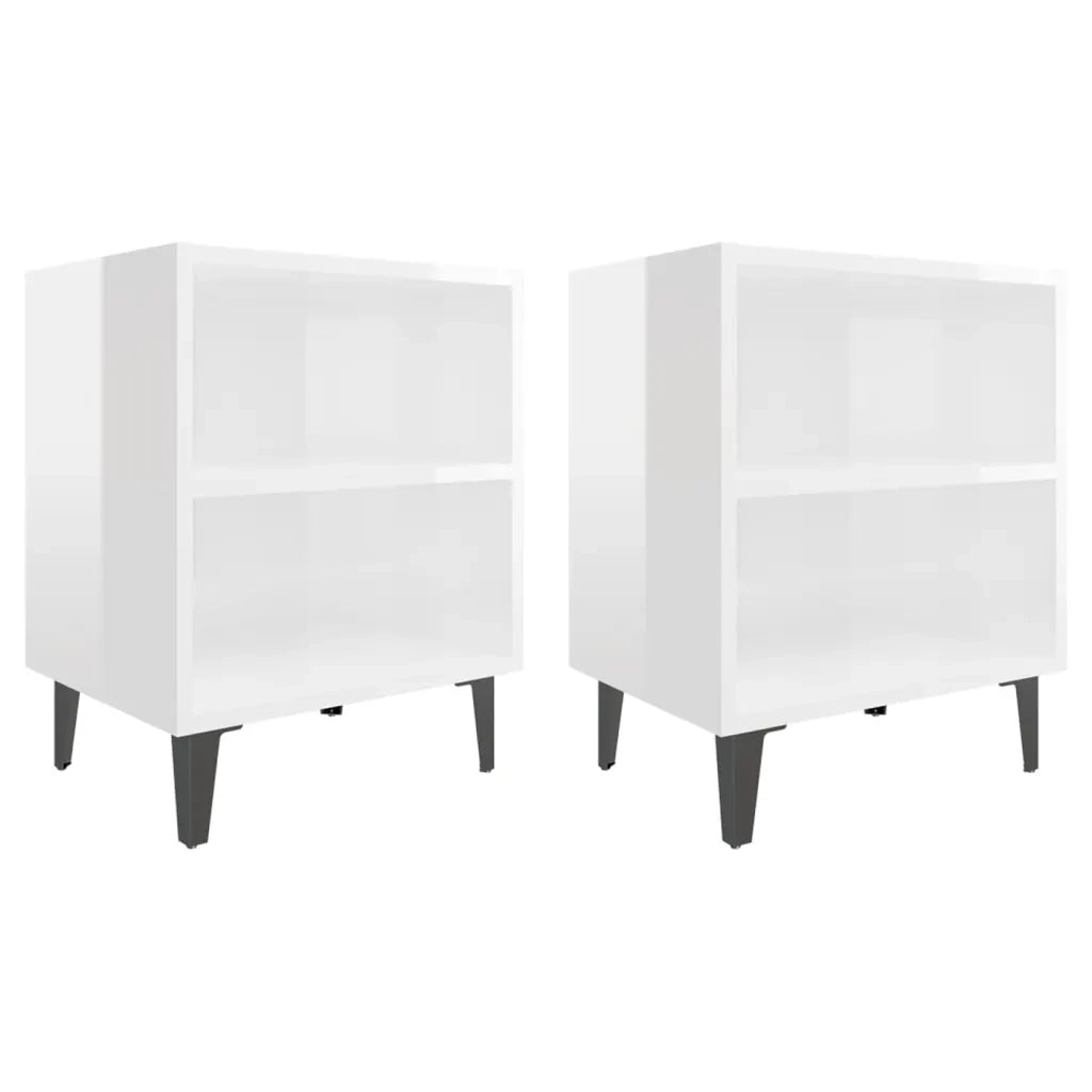 Set di 2 Comodini | Armadio da Notte | Mobiletto da notte con Gambe in Metallo Bianco Lucido 40x30x50 cm