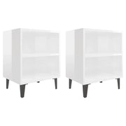 Set di 2 Comodini | Armadio da Notte | Mobiletto da notte con Gambe in Metallo Bianco Lucido 40x30x50 cm