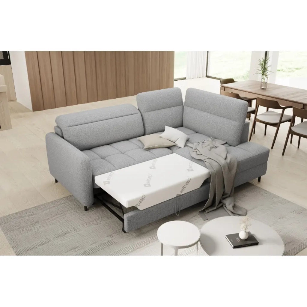 Divano angolare destro convertibile BARNEA 208 cm grigio chiné con contenitore