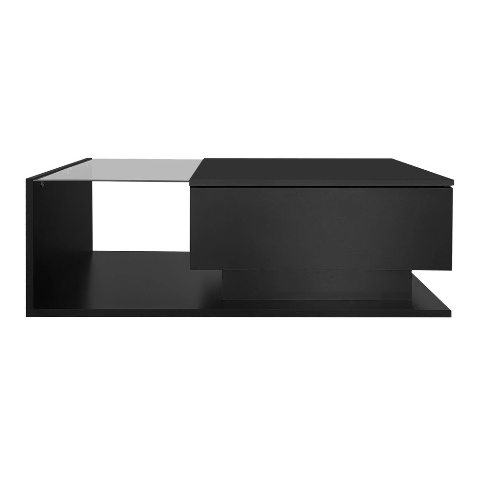 Tavolino da Caff¨¨ con LED e Cassetto ¨C MINIMAL ¨C Nero Lucido, Vetro Temperato, 100x50x32