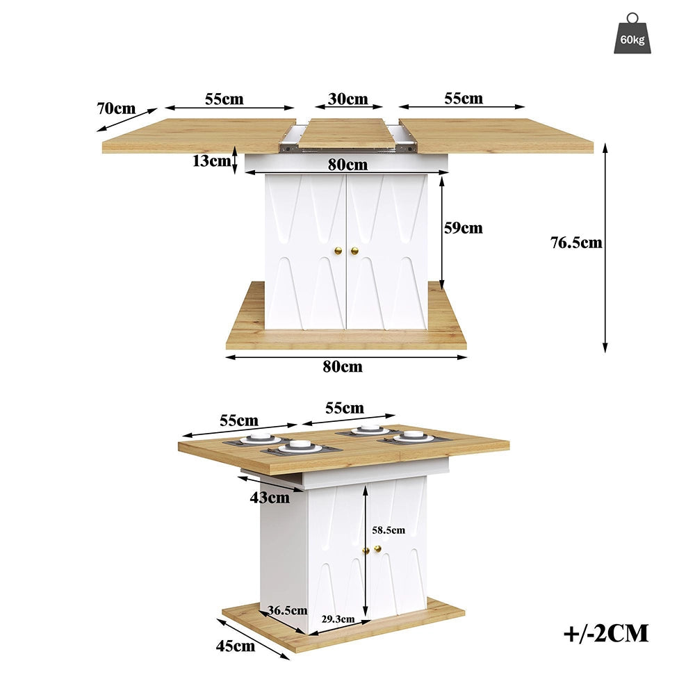 Tavolo da pranzo con motivo a rilievo - Xylo - 110(140)x70x76,5 cm - Placcato in legno