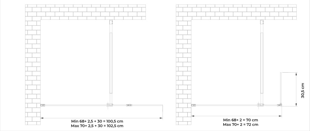 Parete Doccia Walk-In 80 cm + Antina 30 cm in Cristallo Trasparente 8mm H200
