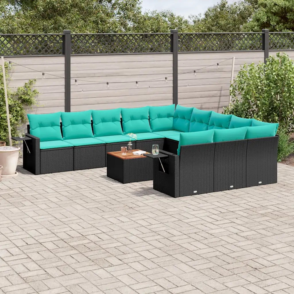 Set Divani da Giardino 12 pz con Cuscini Nero in Polyrattan 3224790