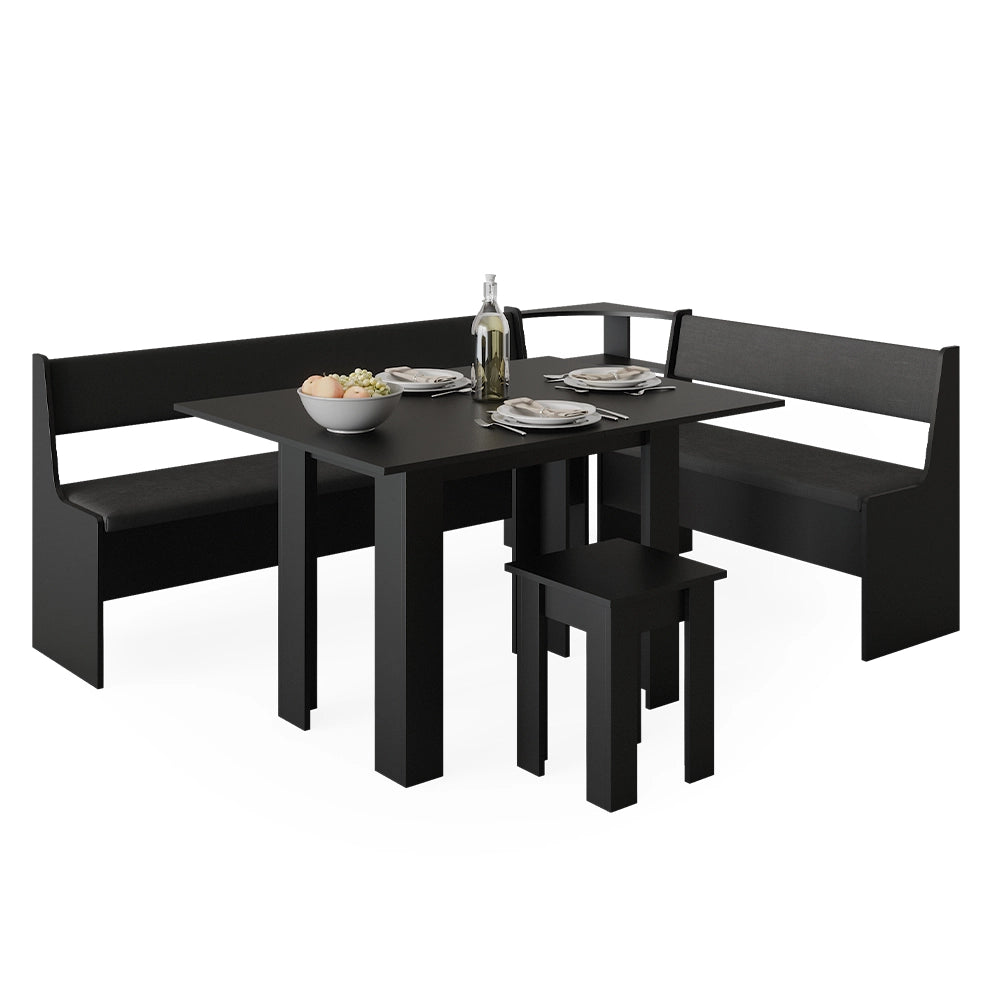Vicco Gruppo panca ad angolo Nero 150 x 41.5 cm con tavolo