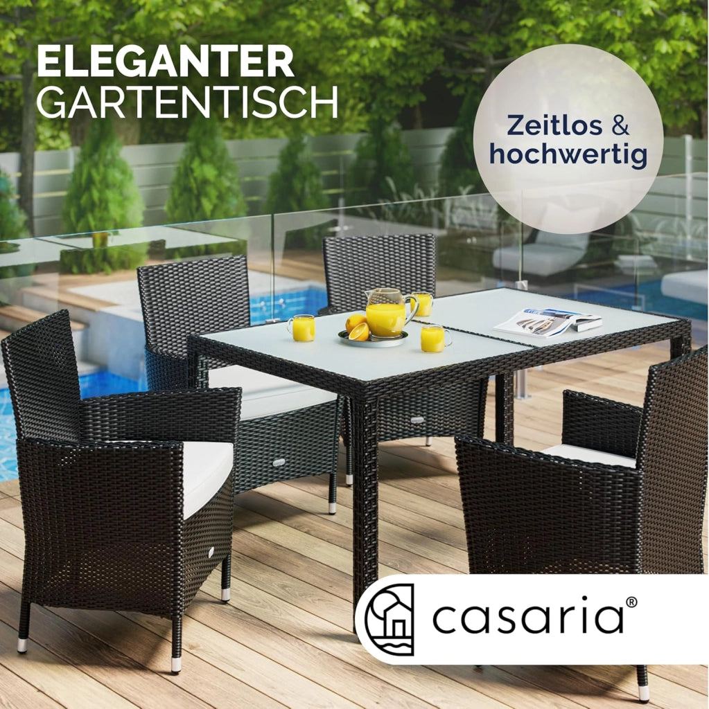 ® Tavolo da Giardino 150x90x75cm Polyrattan Altezza Regolabile 5 mm Vetro Tavola da Pranzo Terrazza Balcone Mobili da Esterno Outdoor