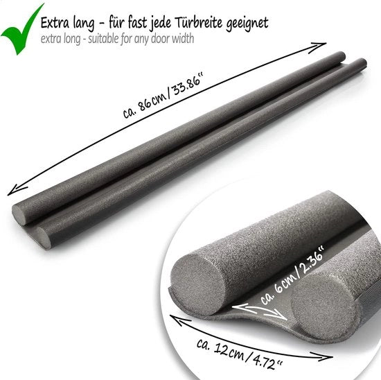 Fascia di chiusura per porta - Drenaggio di porta - Blocco rumore e ventilazione - Doppie ruote isolanti - 86 cm - Grigio