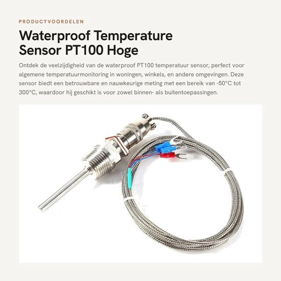 Sensore di Temperatura PT100 - Acqua-Impermeabile - 1/2 pollici NPT Flessibile - 50 mm Sonde - 2 m Cavo - Acciaio Inossidabile - Sonde di Temperatura