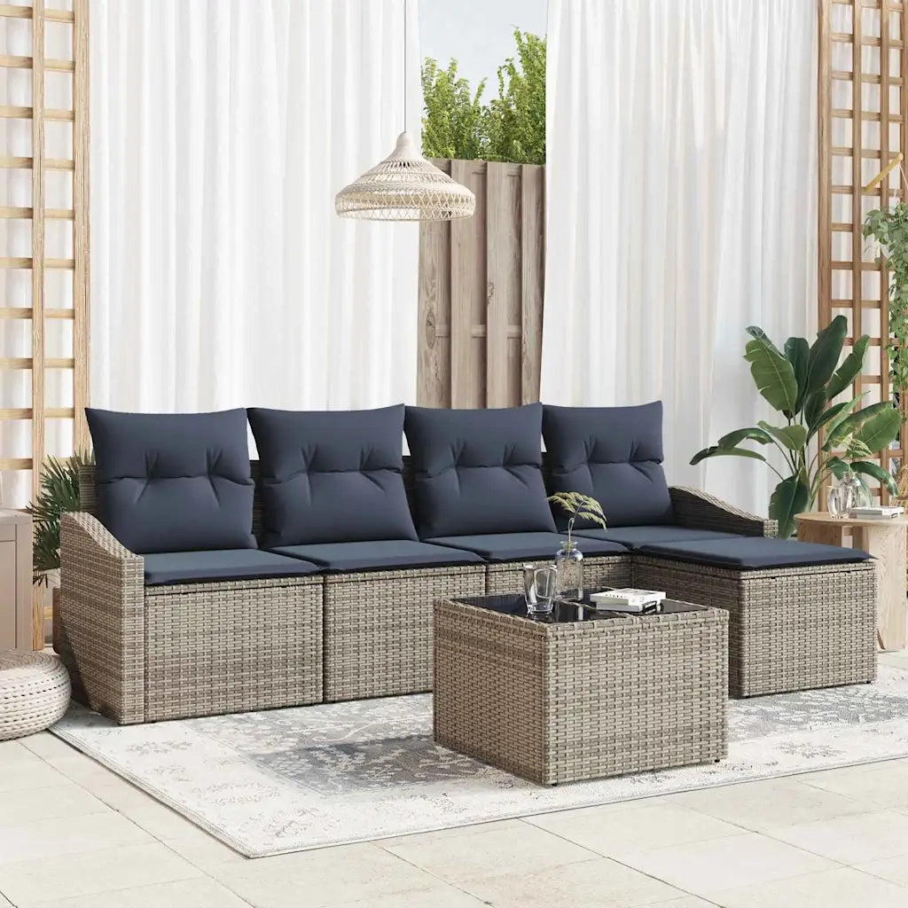 Set di divani con cuscino 6 pcs Grigio e Blu Navy polyrattan 3355364