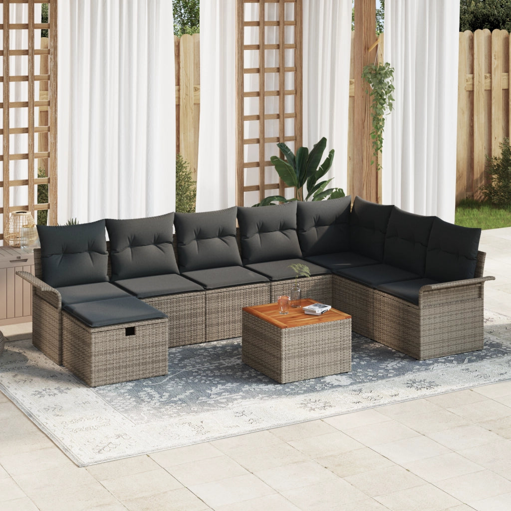 Set di Divani da Giardino  9 Pezzi con Cuscini Grigio Polyrattan