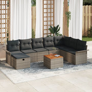 Set di Divani da Giardino  9 Pezzi con Cuscini Grigio Polyrattan