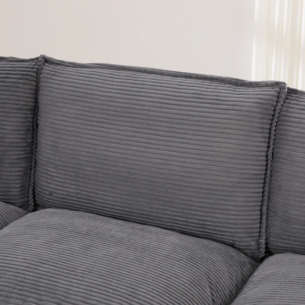Divano 2 posti con pouf e porta USB-C in tessuto corduroy; 190x132x84 cm; grigio scuro