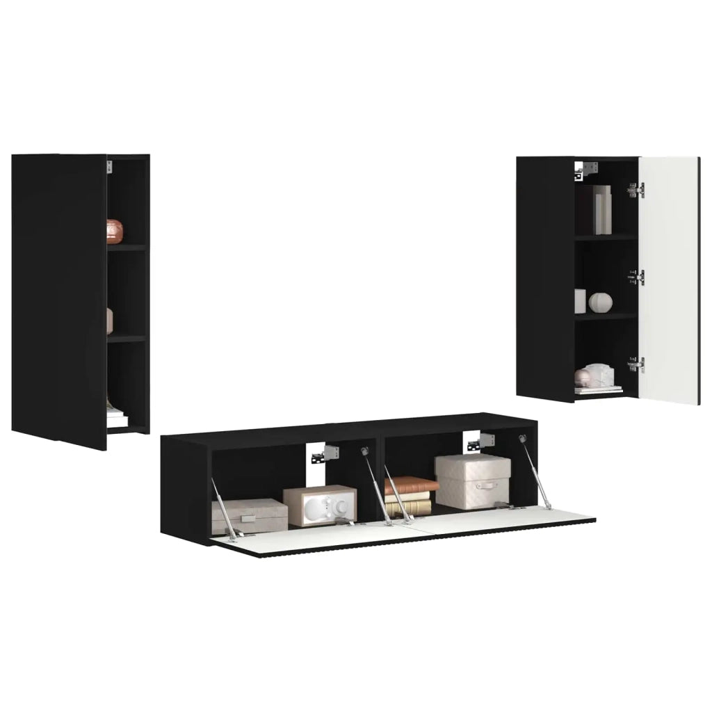 Set mobile TV Montaggio a parete 2 pz-Credenza per TV Nero Legno multistrato