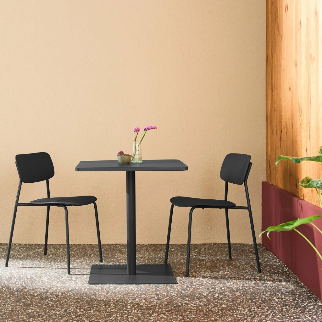 Set tavolo da giardino bistrot quadrato in acciaio con 2 sedie,