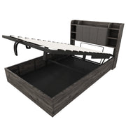 Letto salvaspazio singolo 140×200 cm con contenitore idraulico; USB Type-C e ripiani; senza materasso; MDF; grigio