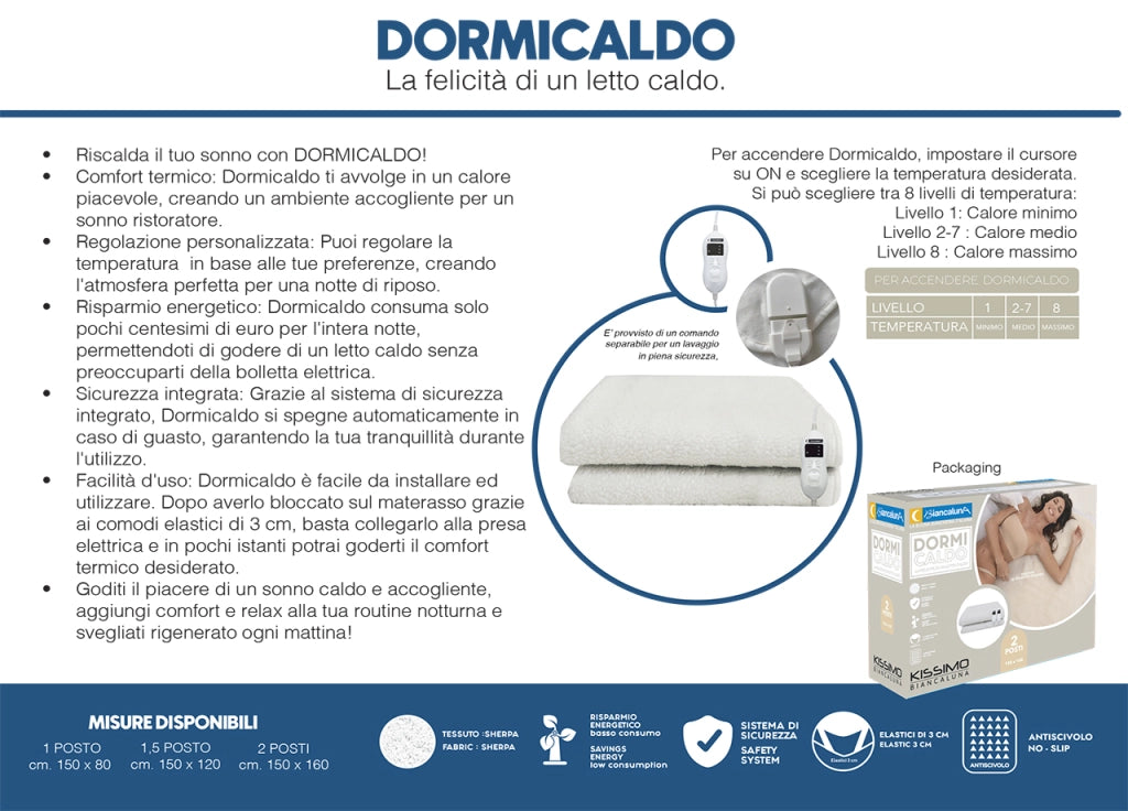 Coprimaterasso Coperta Riscaldante Per Letto Caldo Termocoperta Dormicaldo - 1 Piazza - Panna