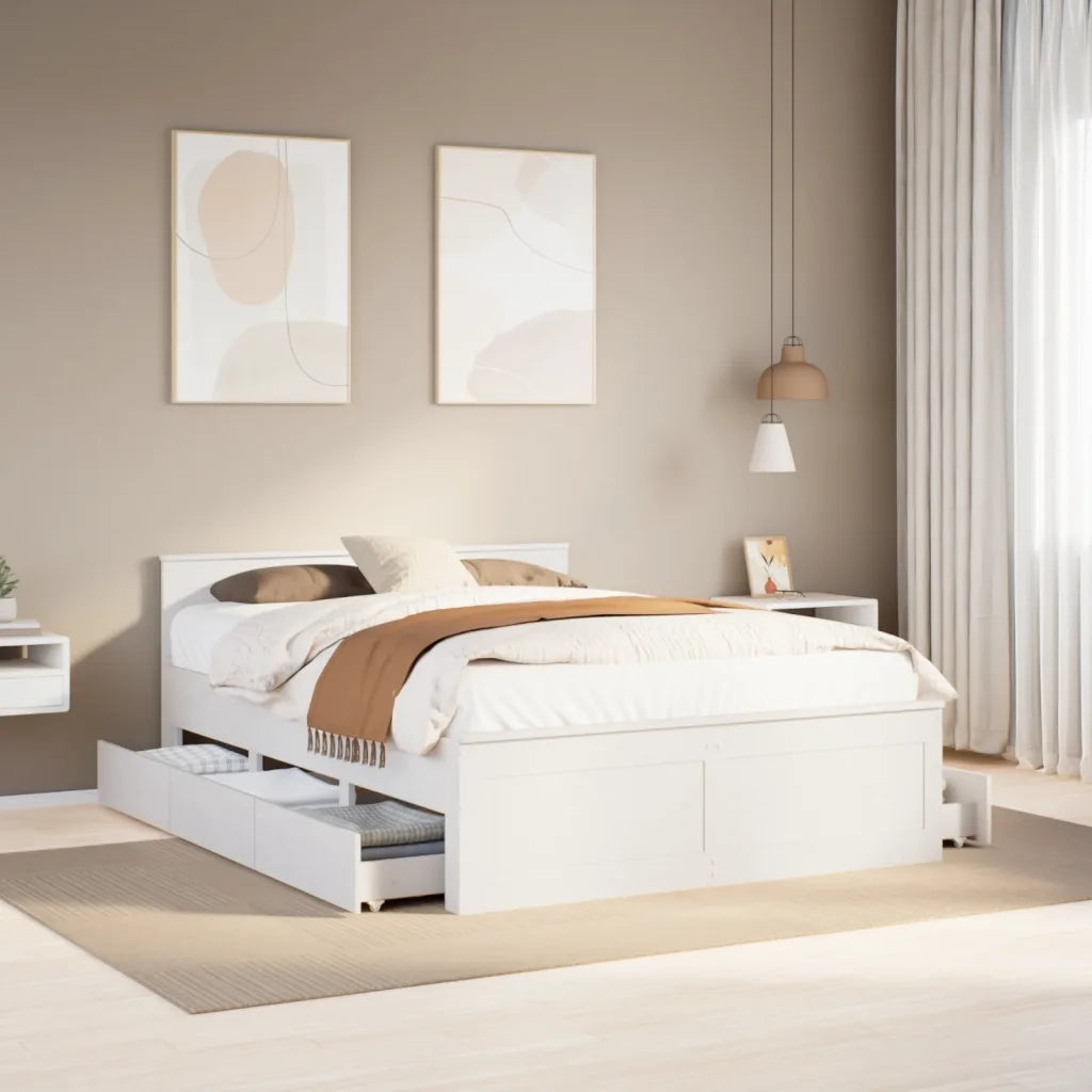 Giroletto senza Materasso con Testata-Struttura Letto Bianco 150x200 cm Pino