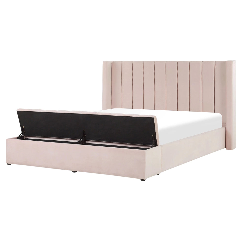 Letto matrimoniale ad acqua in velluto rosa pastello con cassapanca 160 x 200 cm moderno glam morbido materasso camera da letto