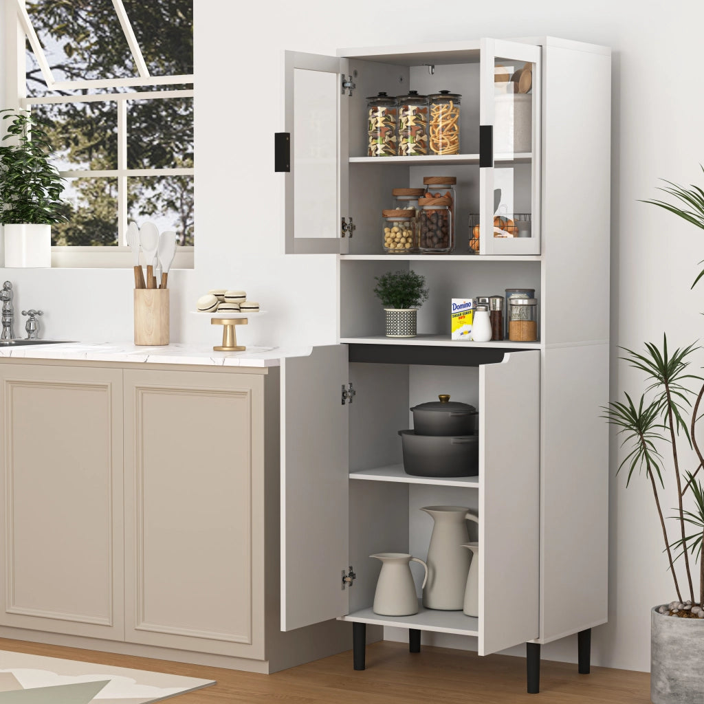 Libreria con 4 Ante; 2 Vani e Ripiano Regolabile; per Soggiorno Ufficio Bagno; in MDF; Bianco