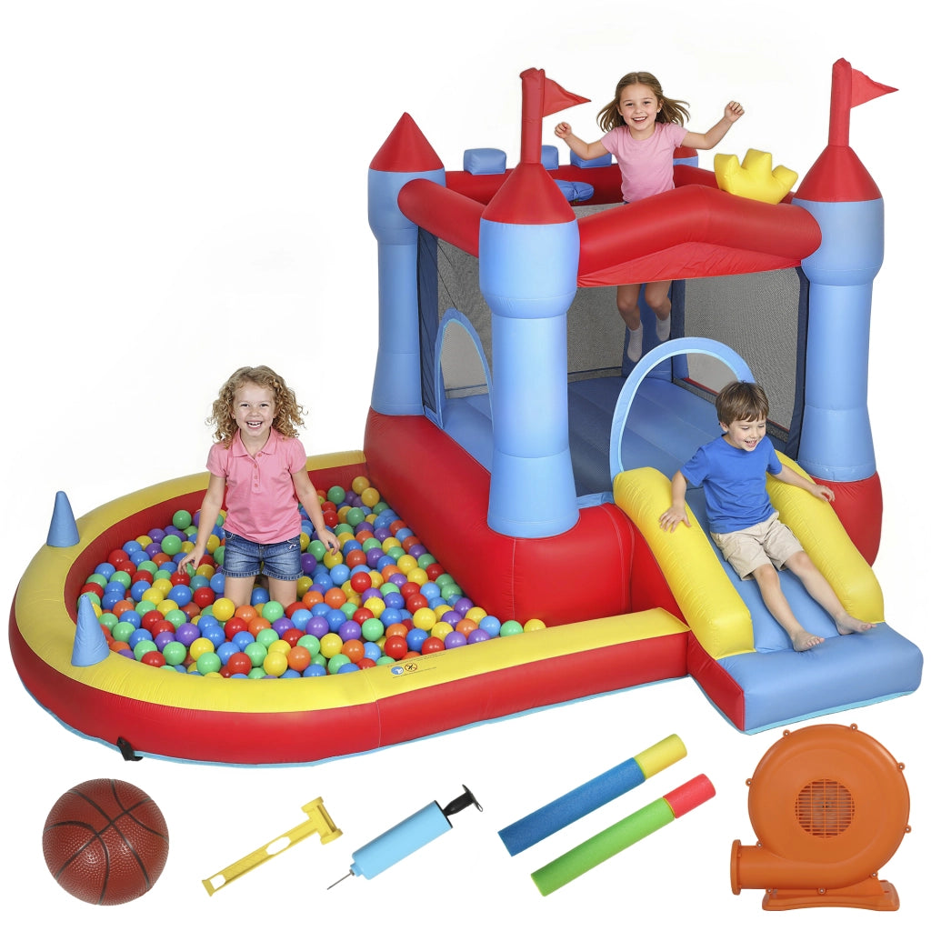 Castello gonfiabile con scivolo, trampolino e piscina ¨C zephmum ¨C 342x255x209 cm blu