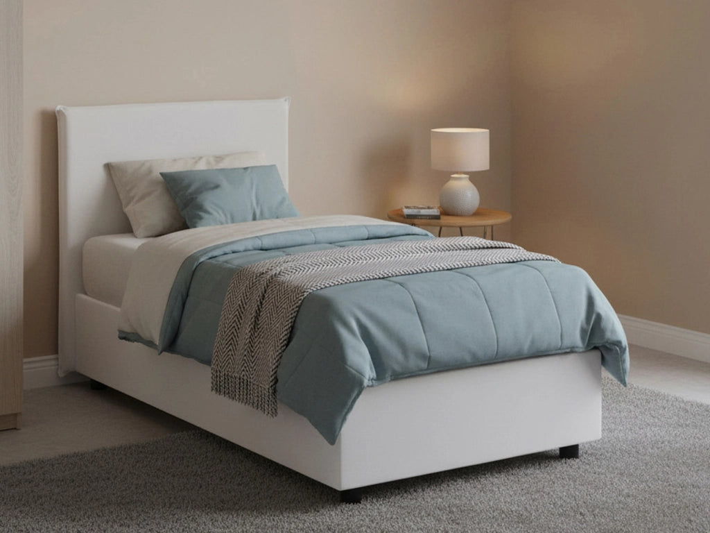 Atelmo, Letto Singolo Contenitore Made in Italy, Bianco