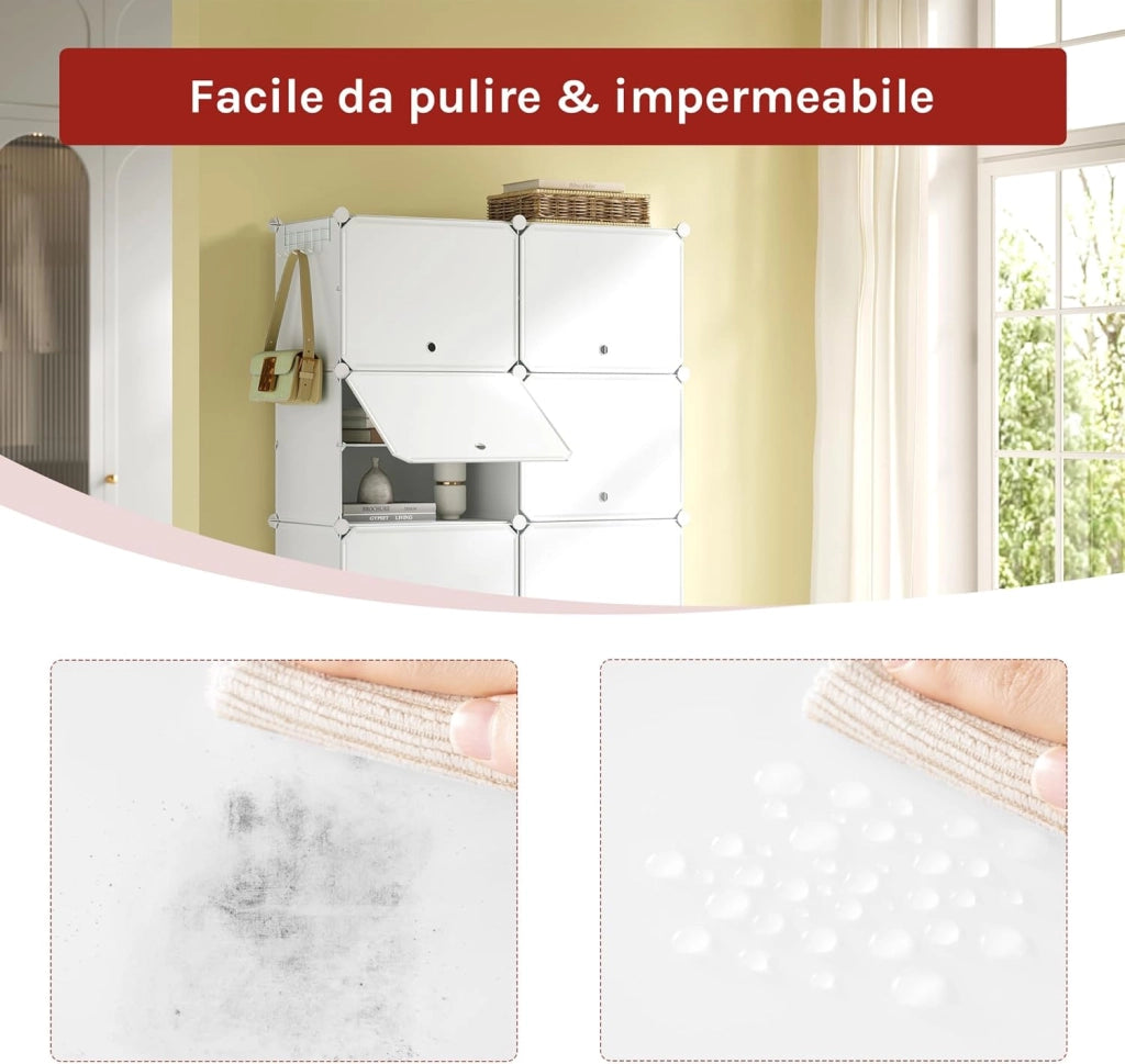 Scarpiera da Ingresso, Porta Scarpe con 10 Scomparti, Scarpiera Modulare per 40 Paia di Scarpe, Contenitore per Scarpe con Porte, in Plastica e Metallo, Bianco, 35x35x45cm/Scomparto