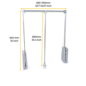 Emuca Appendiabiti per armadio Hang, 830 - 1150, Cromato brillo, Acciaio e Tecnoplastica, 1 u.