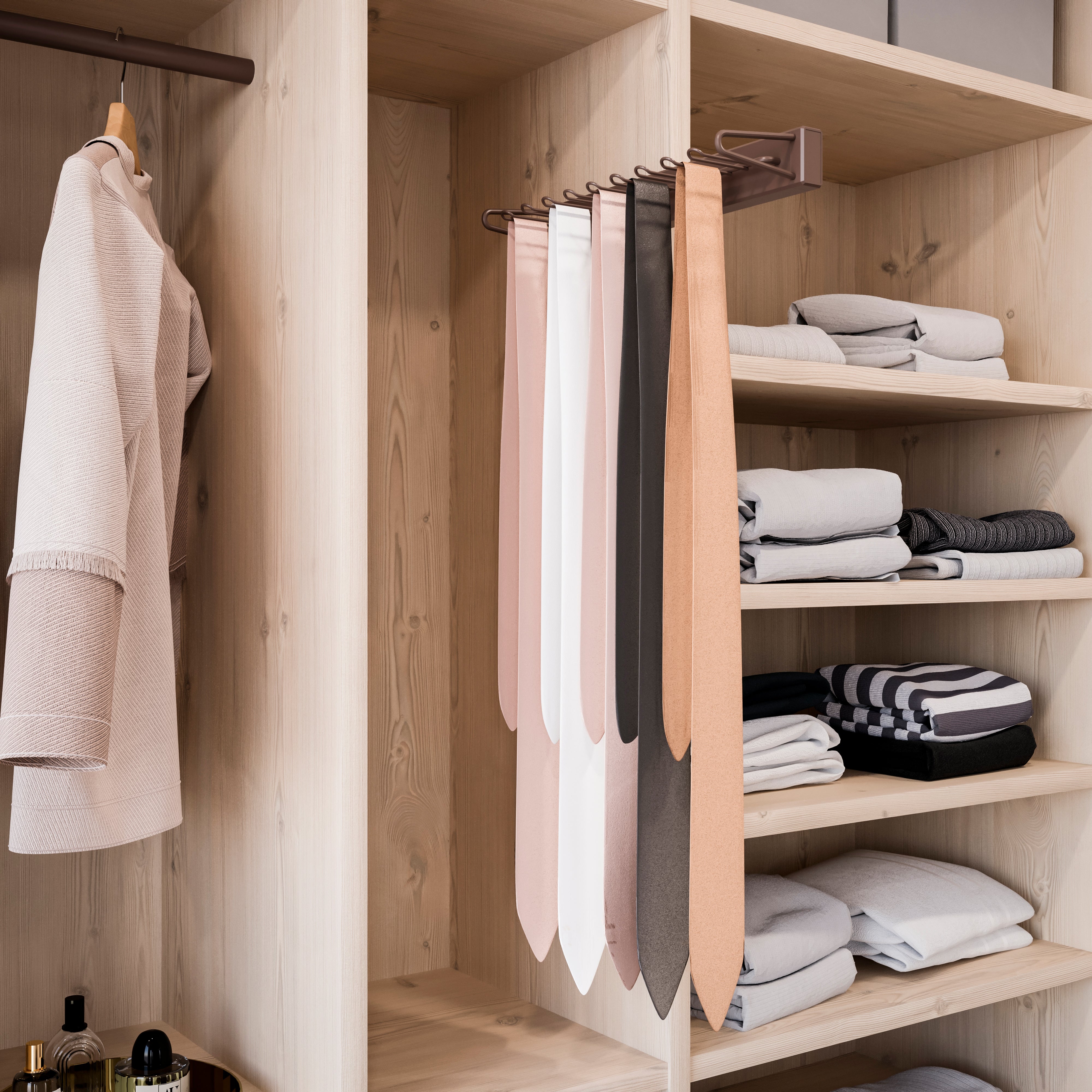 Emuca Porta cravatte laterale estraibile Moka, Verniciato moka, Tecnoplastica e Alluminio, 1 u.