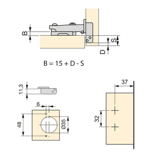 Emuca Kit cerniera collo dritto X91 con chiusura ammortizzata e basetta, basette per vite, Per vite, Nichelato, Acciaio, 20 u.