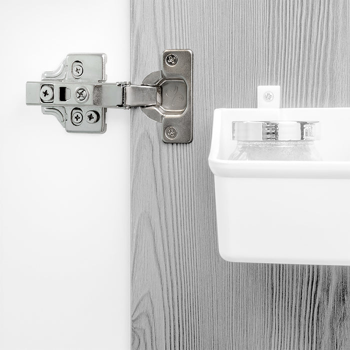 Emuca Kit cerniera collo dritto X91 con chiusura ammortizzata e basetta, basette per vite, Per vite, Nichelato, Acciaio, 20 u.