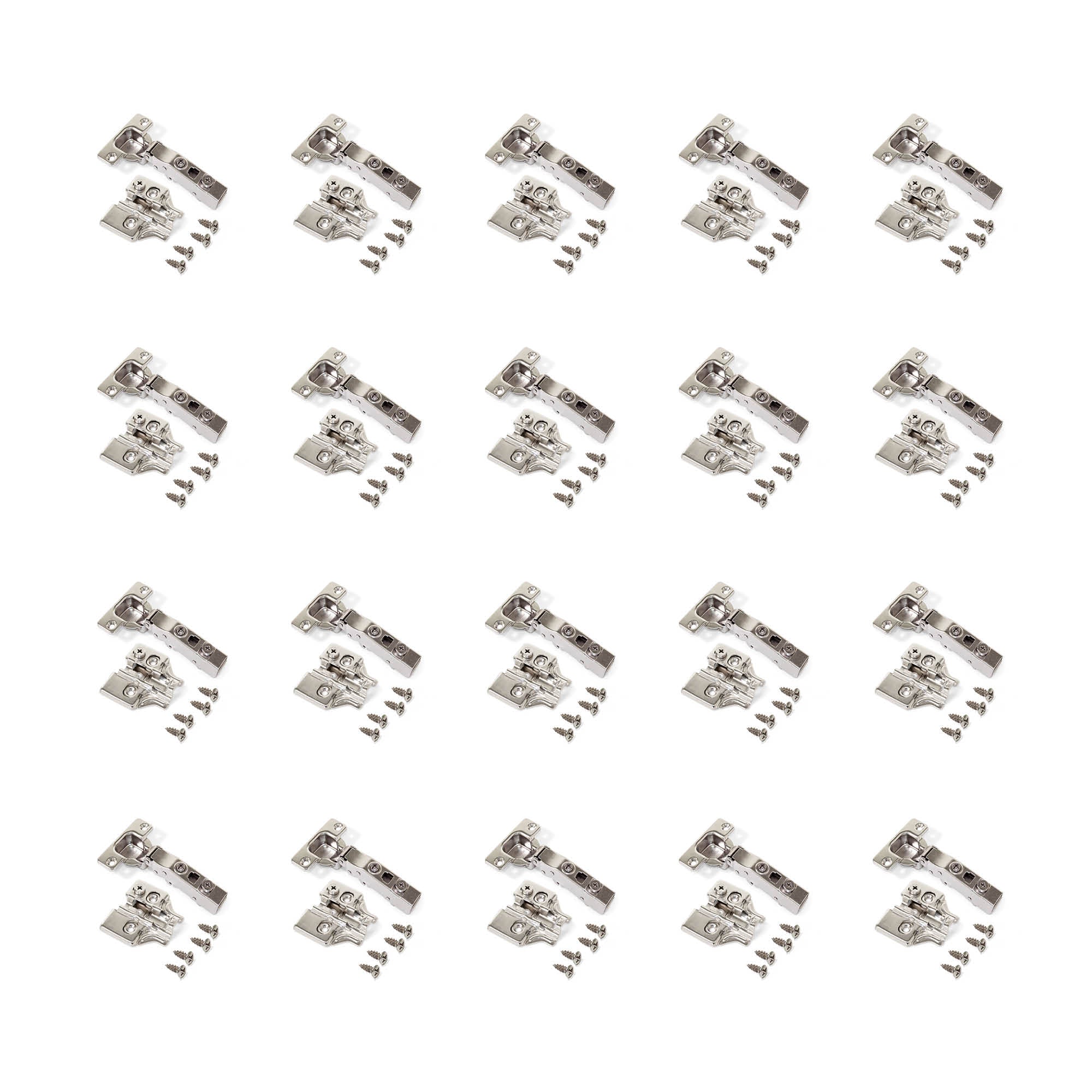 Emuca Kit cerniera collo dritto X91 con chiusura ammortizzata e basetta, basette per vite, Per vite, Nichelato, Acciaio, 20 u.