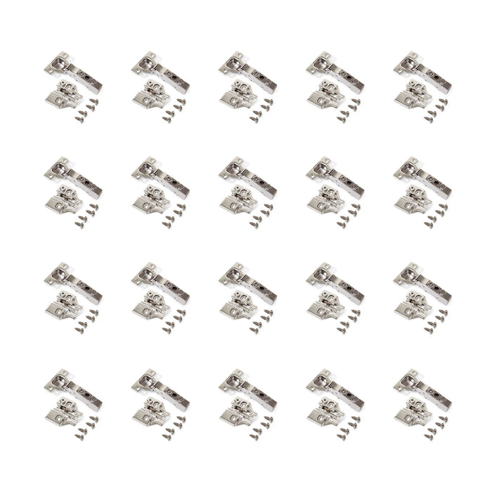 Emuca Kit cerniera collo dritto X91 con chiusura ammortizzata e basetta, basette per vite, Per vite, Nichelato, Acciaio, 20 u.