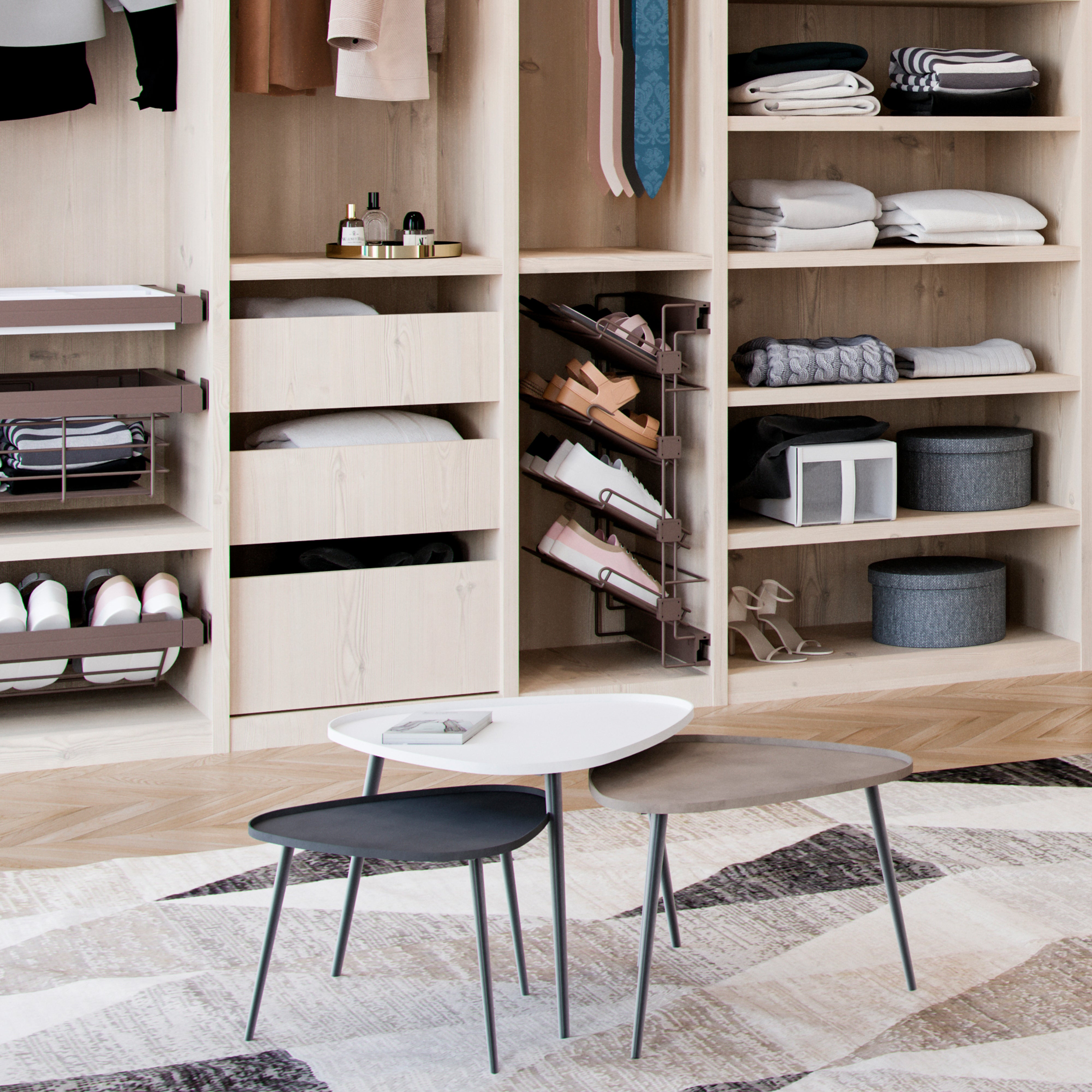 Emuca Porta scarpe laterale estraibile Moka, Destra, Verniciato moka, Acciaio, 1 u.