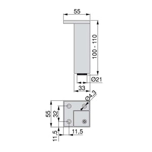 Emuca Piedino per mobile, angolo, regolabile, 100 - 110 mm, Plastica, Cromato, 4 un.