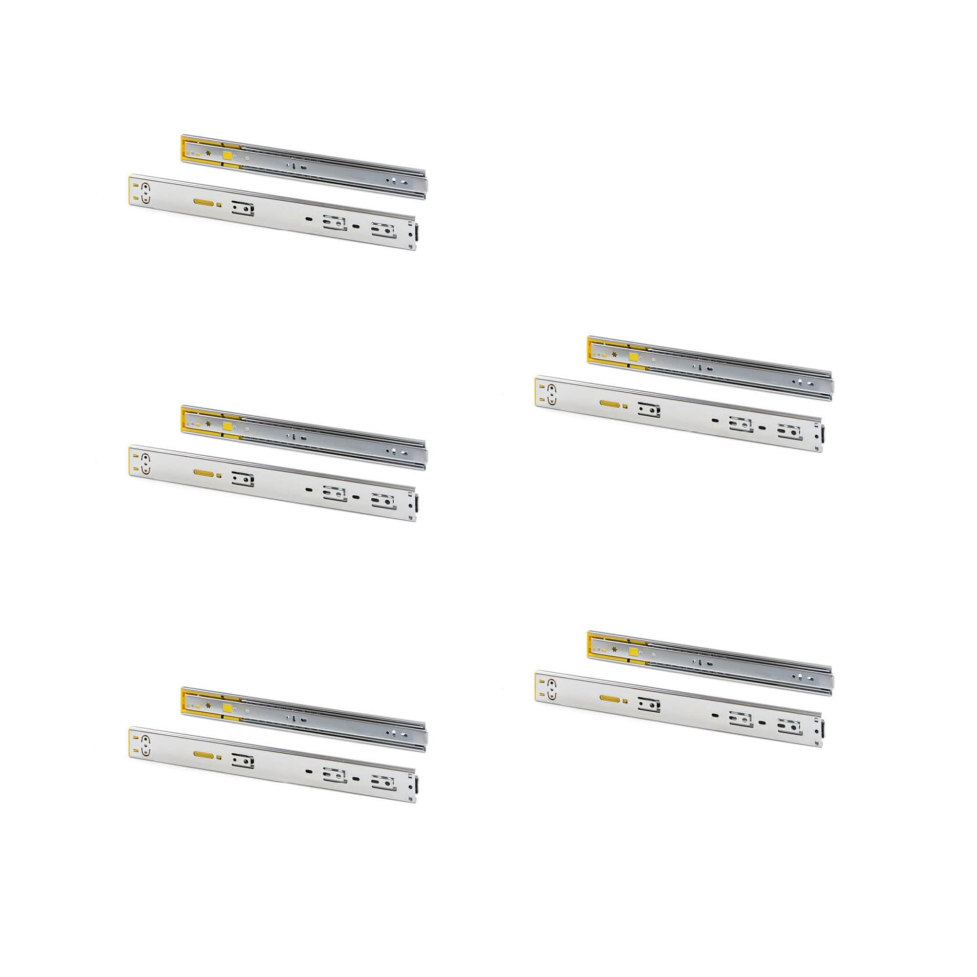 Emuca Kit guide per cassetti, a sfera, 45 x 550 mm, estrazione totale, sistema push, chiusura soft, Zincato, 5 u.