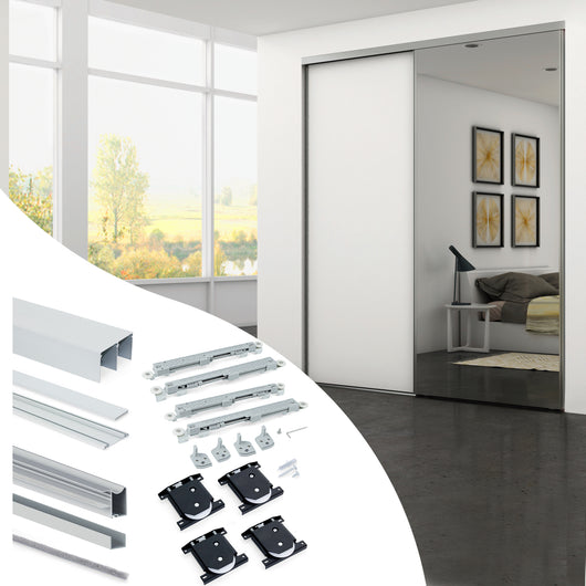 Emuca Sistema scorrevole Placard per armadio di 2 ante, spessore 16 mm, chiusura soft, pannelli non incluse, Anodizzato opaco, 1 u.