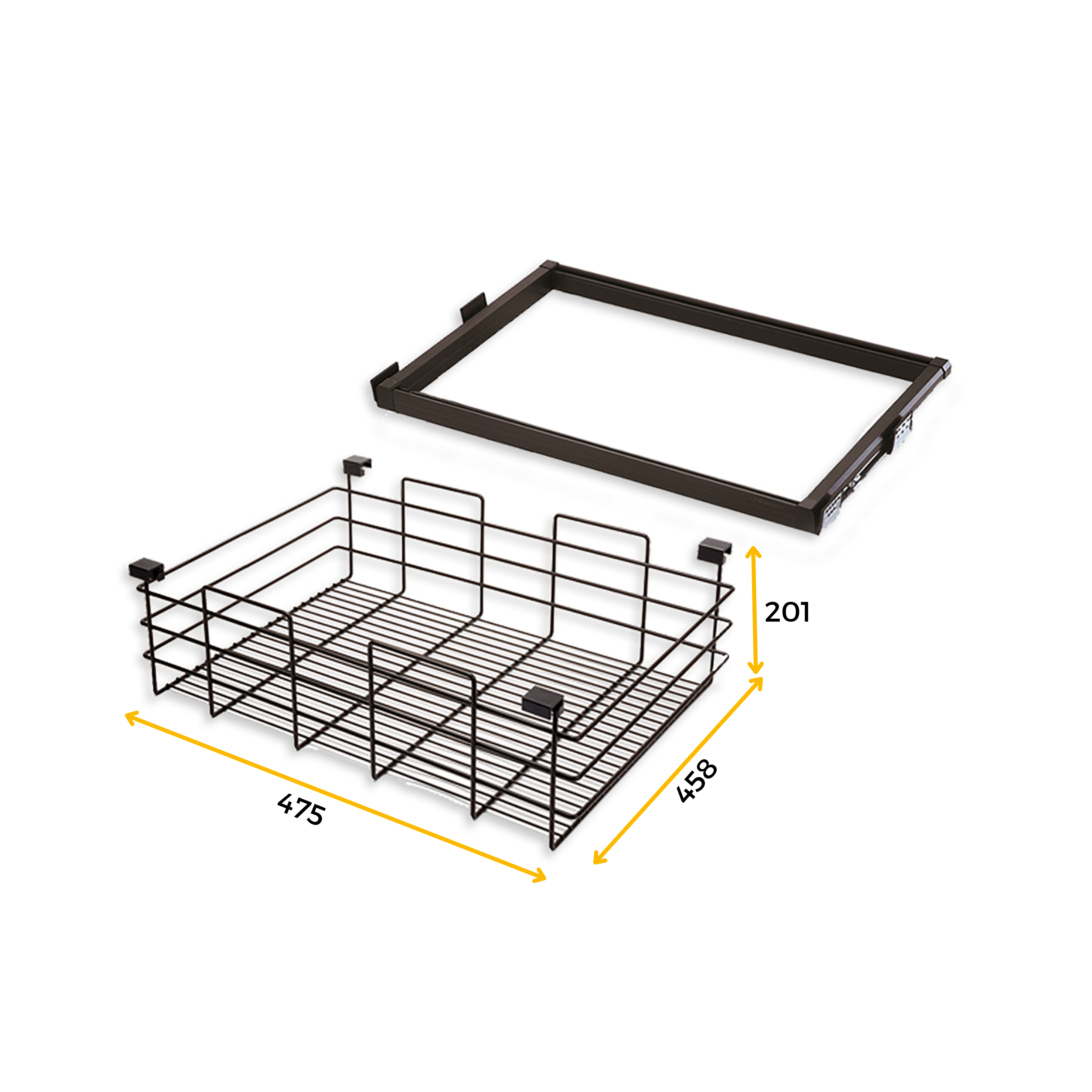 Emuca Kit Cesto in filo metallico con guide, regolabile, modulo di 600 mm, Acciaio e alluminio, Color moka, 1 u.