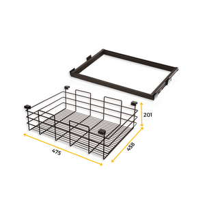 Emuca Kit Cesto in filo metallico con guide, regolabile, modulo di 600 mm, Acciaio e alluminio, Color moka, 1 u.