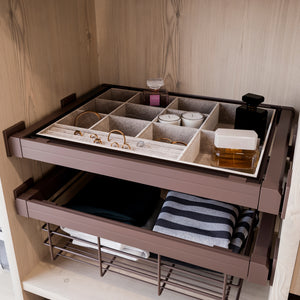 Emuca Kit Cesto in filo metallico con guide, regolabile, modulo di 600 mm, Acciaio e alluminio, Color moka, 1 u.