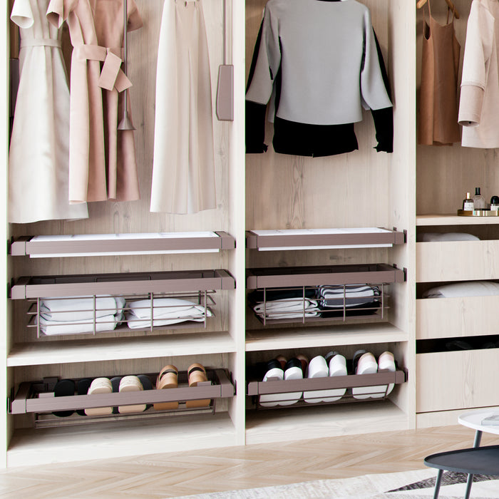 Emuca Kit Cesto in filo metallico con guide, regolabile, modulo di 600 mm, Acciaio e alluminio, Color moka, 1 u.