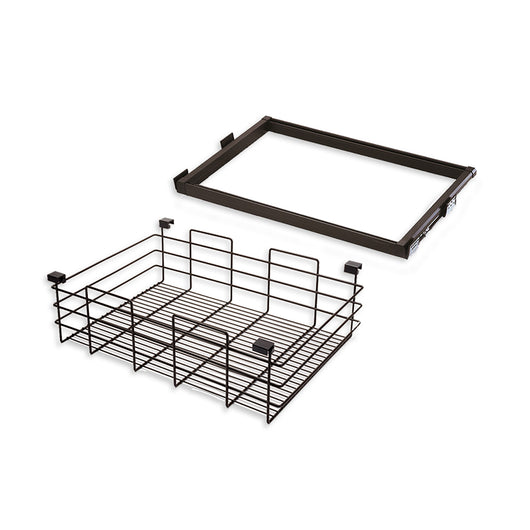 Emuca Kit Cesto in filo metallico con guide, regolabile, modulo di 600 mm, Acciaio e alluminio, Color moka, 1 u.